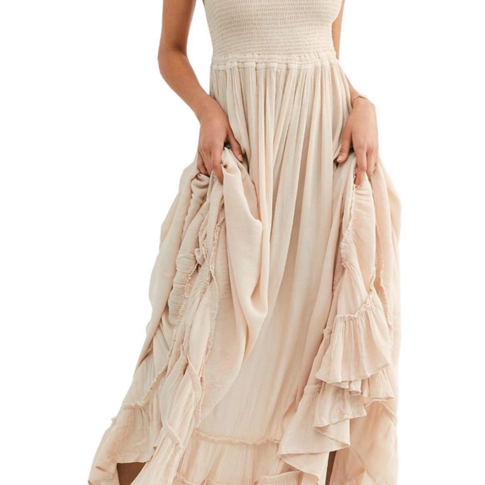 Cream Asymmetrical Ruffled Maxi Sundress